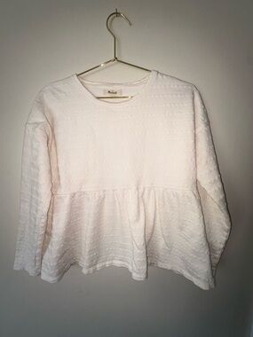 Madewell Textured Peplum Top XS Cream Long Sleeve Blouse